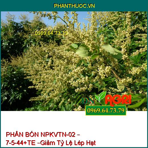 PHÂN BÓN NPKVTN-02 – 7-5-44+TE –Giảm Tỷ Lệ Lép Hạt, Giúp Cây Ra Hoa Nghịch Mùa