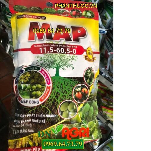 MAP- Mono Ammonium Phosphat VNT 11,5-60,5-0 Nhiều Rễ- Đứng Lá- Mập Bông