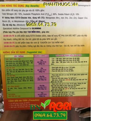 CHẾ PHẨM CHELATE 10-60-10+TE Chuyên Tạo Mầm Hoa- Kích Ra Hoa Đồng Loạt