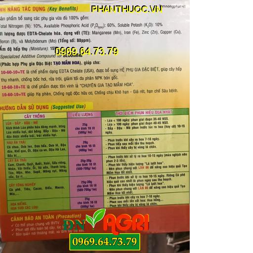 CHẾ PHẨM CHELATE 10-60-10+TE Chuyên Tạo Mầm Hoa- Kích Ra Hoa Đồng Loạt