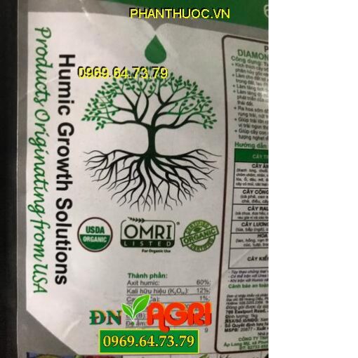 ĐÂM CHỒI CỰC NHANH, DIAMOND GROW HUMIC (K) WSG, KÍCH RỄ CỰC MẠNH, PHÂN BÓN SINH HỌC