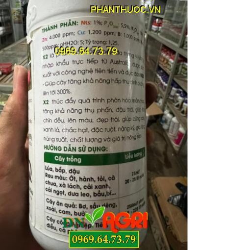 PHÂN BÓN LÁ X2 FOLIAR- Tăng Thụ Phấn, Đậu Trái Cao, Màu Đẹp, Nặng Ký