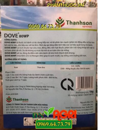 DOVE 80WP XANH – Đặc Trị Thán Thư Trên Xoài – Bám Dính Rất Tốt