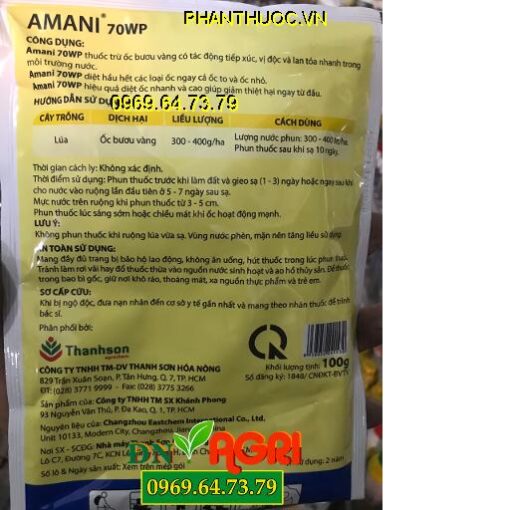 AMANI 70WP – Đặc Trị Ốc Bươu Vàng – Ốc To Nhỏ Không Chạy Thoát