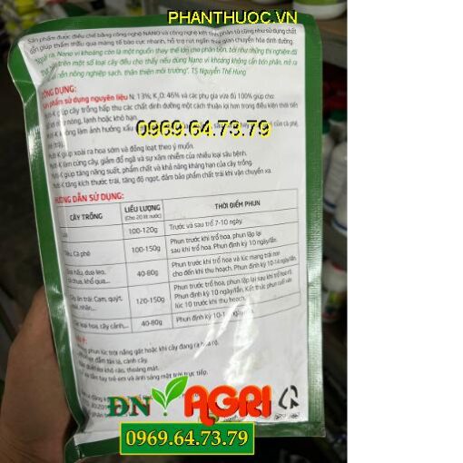 PHÂN BÓN KNO3 13-0-46 – Ra Hoa Sớm, Cứng Cây, Lớn Trái, Ngọt Trái